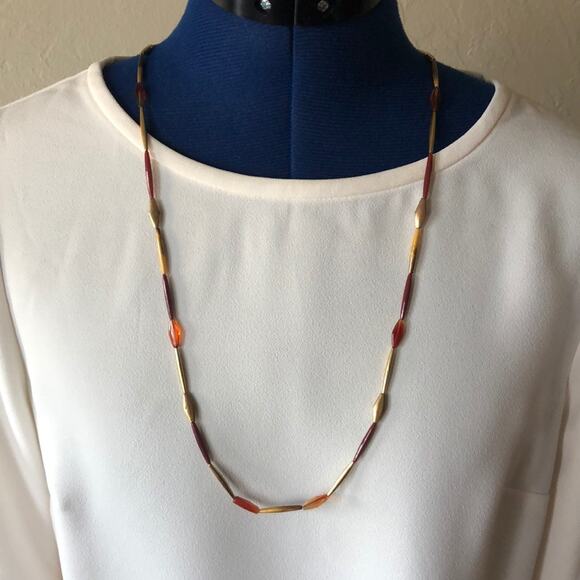 Long Red and Gold Tone Necklace - Picture 1 of 3